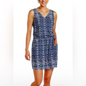TOAD & CO BLUE PRINT DRAWSTRING WAIST ATHLETIC DRESS WOMENS‎ SZ L